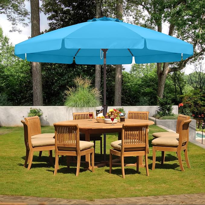 ABCCANOPY 9ft Scalloped Patio Umbrella, Outdoor Table Umbrella with Tilt and Crank, Fiberglass Ribs Deck Umbrella for Patio, Pool, Garden, Picnic (Aquamarine)