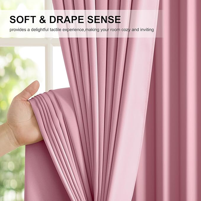 NICETOWN Crystal Pink Blackout Curtains for Girls Bedroom, 52x84 Inches 2 Panels Energy Efficient Thermal Insulated Drapes, Rod Pocket Black Lined Window Treatment, Double Layer Shading