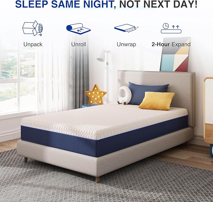 8 Inch Queen Size Mattress, Gel Cooling Memory Foam Mattress in A Box, Medium Firm Feel for Back Pain Relief, CertiPUR US Certified