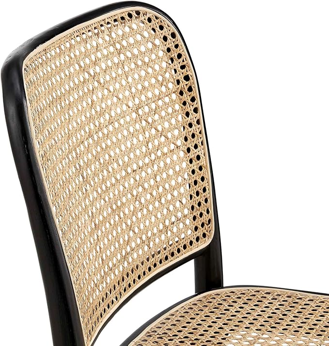 Modway Winona Elm Wood Cane Rattan Seat, Dining Side Chair, Black