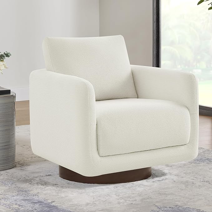 Swivel Accent Chair Modern Round Barrel Armchair with Upholstered Faux Leather for Living Room Bedroom Waitingroom,1 Box, Cream-Style 2