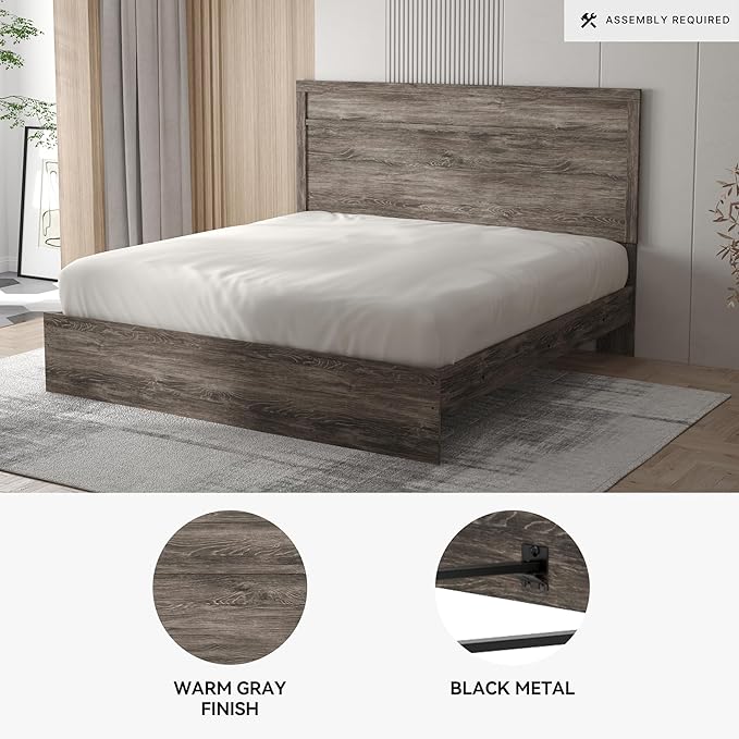 Signature Design by Ashley Ralinksi Vintage King Panel Bed with Metal Slats, Foundation or Box Spring Needed, Gray