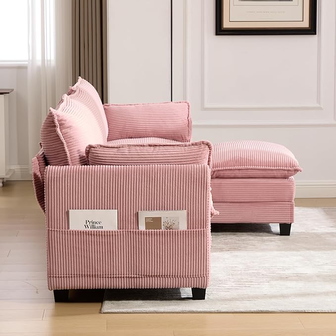 103" Oversized Modular Sectional Sofa Couch with Reversible Ottoman, Free Combination Convertible Corner Couch,Corduroy Upholstered Cloud Sectional Couch with Side Pockets | Multiple Cushions, DIY Combination, Removable Cover