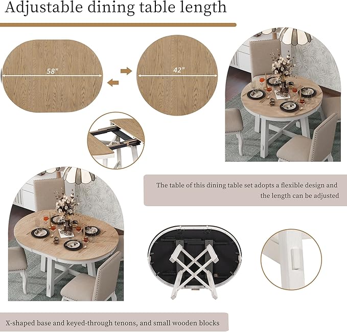 ERYE Functional Extendable Oval Diningtable Farmhouse Style Wooden Round Dining Table with 16" Leaf,(Oak Natural); 42"~58"