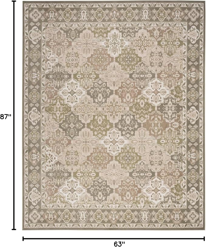 Nourison Home Grafix Green 5'3" x 7'3" Area Rug - Easy Clean, Non Shedding, Bed Room, Living Room, Dining Room, Kitchen (5' x 7')
