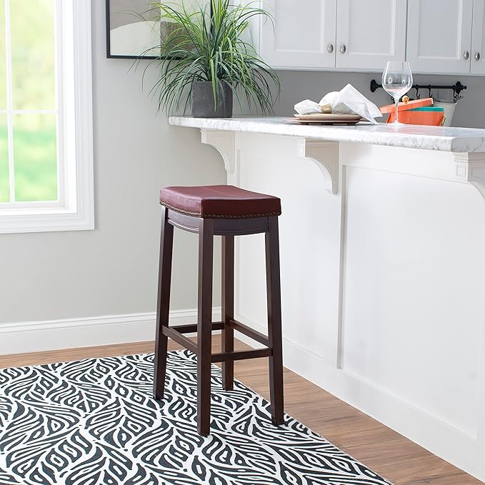 Linon Claridge Bar Stool, 32" x 18.75" x 13", Red