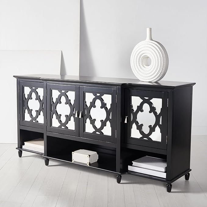 SAFAVIEH Couture Collection Juliette Black Mirrored 4-Door Storage Sideboard