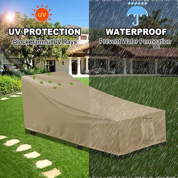 OutdoorLines Outdoor Waterproof Patio Chaise Lounge Chair Cover - UV Resistant Lounger Covers Heavy Duty Weatherproof Patio Sofa Furniture Covers, 1 Pack, 68Wx30Dx30H Inches, Camel
