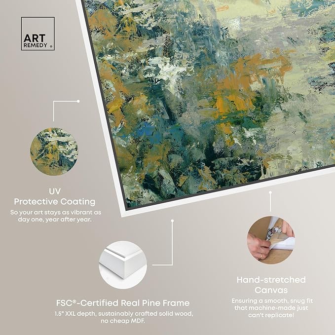 Art Remedy Green Moss Monet Garden Green Abstract Canvas Wall Art, White Floater Frame, 30"x45"