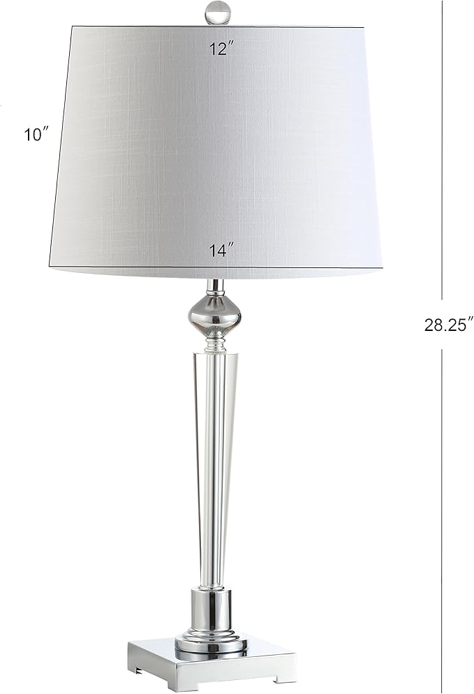 JONATHAN Y 28.25" Clear Crystal Table Lamp, Chrome Candlestick Base with White Linen Drum Shade, Traditional French Country Lamp for Living Room, LED Bulb Included JYL2051A