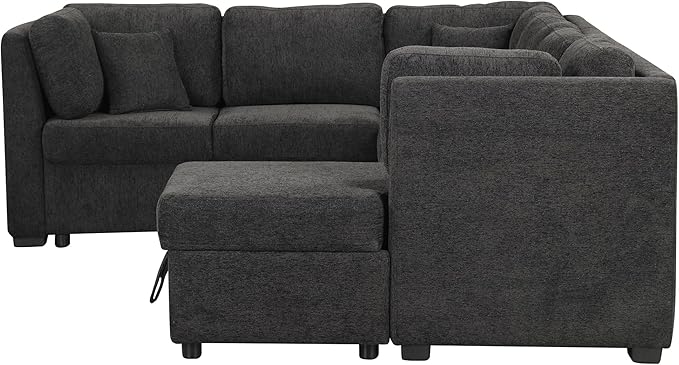 ERYE 108-Inch U-Shaped Sleeper Sectional Sofa with Pull Out Couch Bed for Living Room, Comfy Chenille Upholstered Corner Sleeper Sofabed with Storage Chaise & Power Sockets