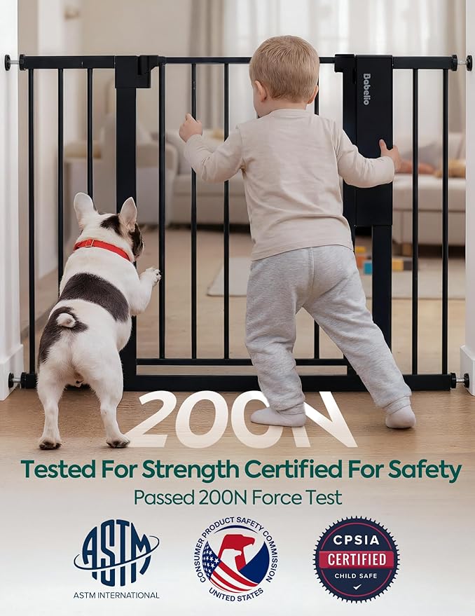 Babelio Smart Baby Gate with Auto-Unlock/Close, Pressure Mounted No Drill for Doorways/Top of Stairs. Pet/Dog Door Wide Walk Thru w/Infrared Sensor & Instant Safety Alert (Black, 26.3-37.8" W, 30" H)
