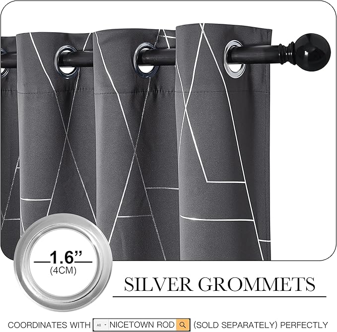 NICETOWN Blackout Curtains for Living Room - Foil Printed Shiny Stripes Pattern Thermal Insulated Blackout Drapes for Bedroom Kitchen Loft Cafe Window (2 Panels, 52" Wide by 63" Long)