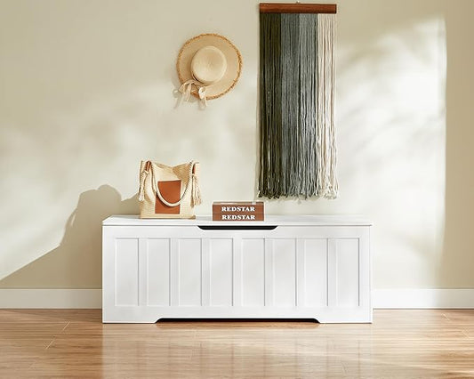 51.2" Storage Chest Extra Large,Storage Bench with 2 Safety Hinges,Shoe Bench,51.2 * 15.7 * 19.1 inches,Wooden Trunk for Bedroom,livingroom,entryway,Supports 220 lb,Easy Assembly(White).