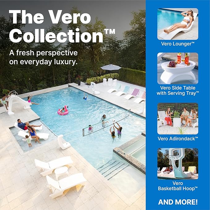 Step2 Vero Pool Chair, Fade-Resistant, Waterproof Patio Furniture for Sun Shelf, Use in Pools up to 15-Inches of Water, Weighted, 43"D x 23"W x 37"H, Resin, White
