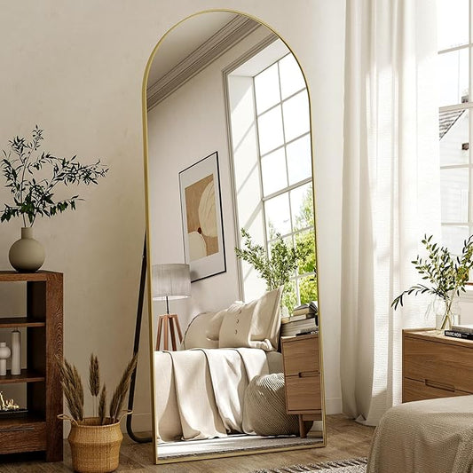 HARRITPURE 68"x22" Arched Full Length Mirror, Free Standing/Hanging/Leaning Full Body Mirror with Stand, Large Modern Arch Floor Mirror for Bedroom Cloakroom,Gold