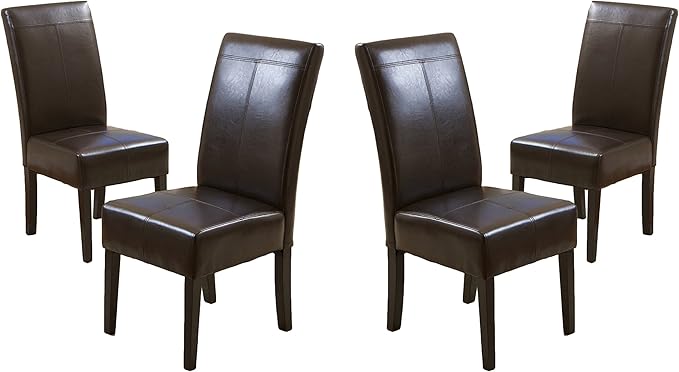 Christopher Knight Home Pertica T-Stitch Leather Dining Chairs, 4-Pcs Set, Chocolate Brown