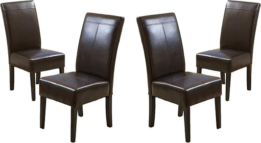 Christopher Knight Home Pertica T-Stitch Leather Dining Chairs, 4-Pcs Set, Chocolate Brown