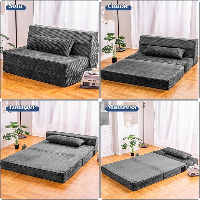 Cvortll Folding Sofa Bed, Convertible Sleeper Chair with Pillow, High Density Memory Foam Fold Out Couch, Foldable Mattress Futon Sofa for Living Room/Dorm/Guest Use/Apartment/Home Office