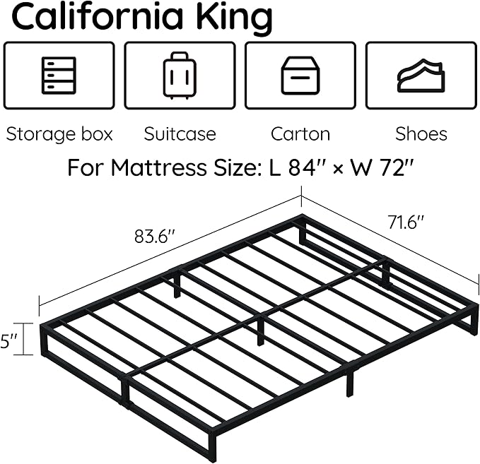 5 Inch California King Size Bed Frame Metal Platform Mattress Foundation with Steel Slat Support, No Box Spring Needed, Easy Assembly, Black