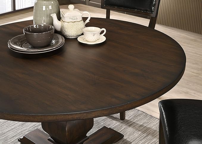 Roundhill Furniture Havre Pedestal Base Round Dining Table, Espresso