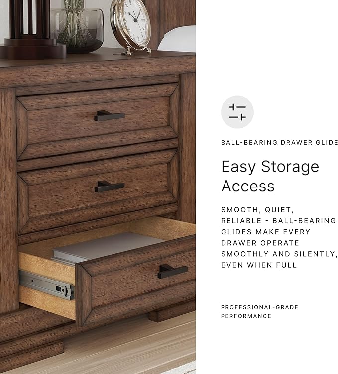 Signature Design by Ashley Taffenbrook Farmhouse 3-Drawer Nightstand with Felt-Lined Top Drawer, Power Supply and USB Ports, 28.5" W x 18.25" D x 26.5" H, Dark Brown