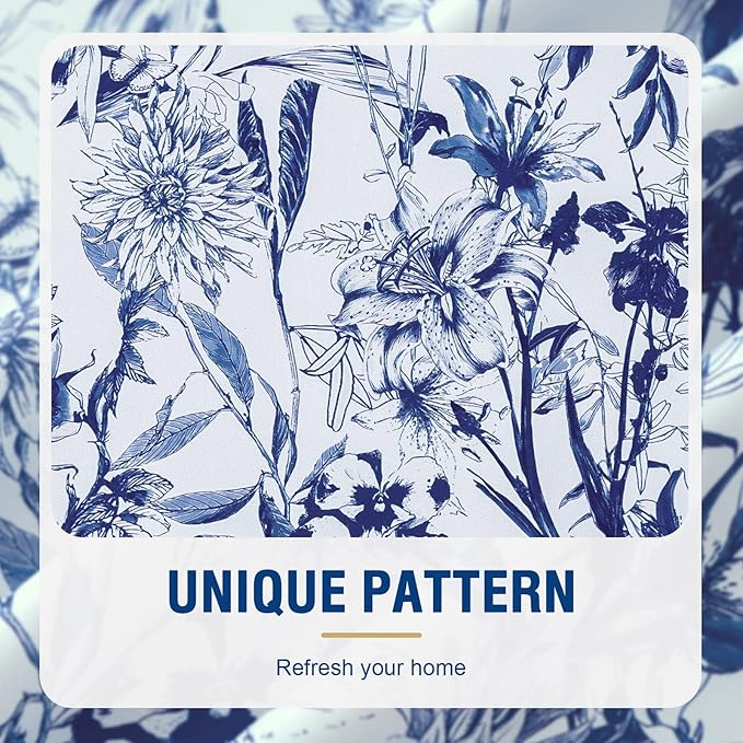 H.VERSAILTEX Blackout Curtains 84 Inch Length 2 Panels Set Floral Print Curtain Drapes for Living Room Thermal Insulated Grommet Window Curtains for Bedroom - French Jouy Flora in Blue