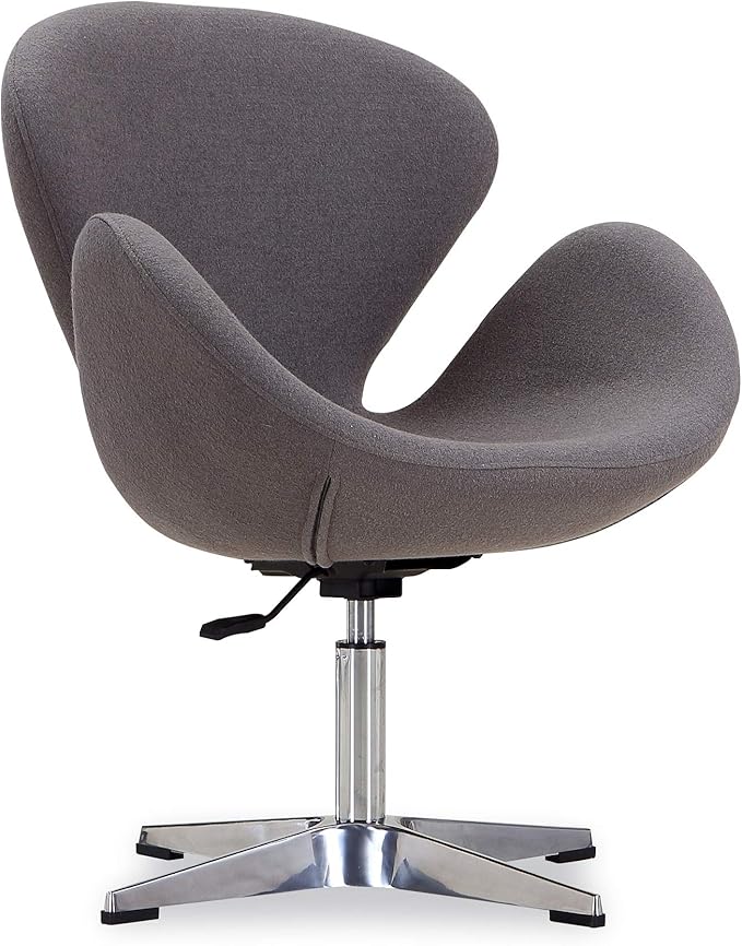 Manhattan Comfort Raspberry Adjustable Swivel Accent Chair with 360° Turn, Polished Chrome Base, Modern Retro Design, Versatile Seat Ideal for Any Room, Set of 2, Grey