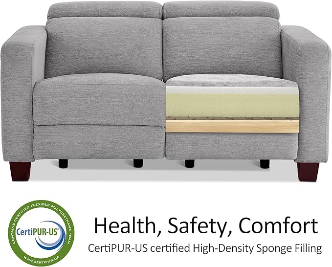 MCombo 62.2'' Reclining Loveseat, Wall Hugger Power Loveseat Recliner Sofa with Adjustable Headrest, USB A & C Charge Ports, Wood Legs, for Living Room (Fabric, HL198M1) (Grey)