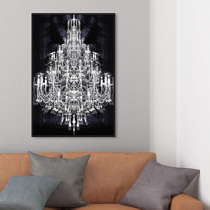 The Oliver Gal Artist Co. Fashion and Glam Framed Wall Art Canvas Prints 'Montecarlo Crystal' Chandeliers Home Décor, 24" x 36", White, Black