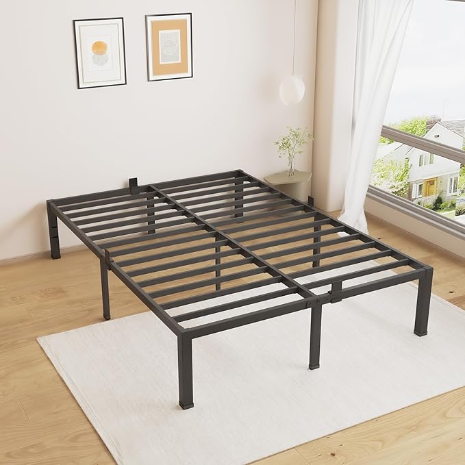 King Size Bed Frame - 14 Inches Heavy Duty Metal Platform Bed Frame No Box Spring Needed, Easy Assembly, Noise Free Bedframes Include Mattress Slide Stopper