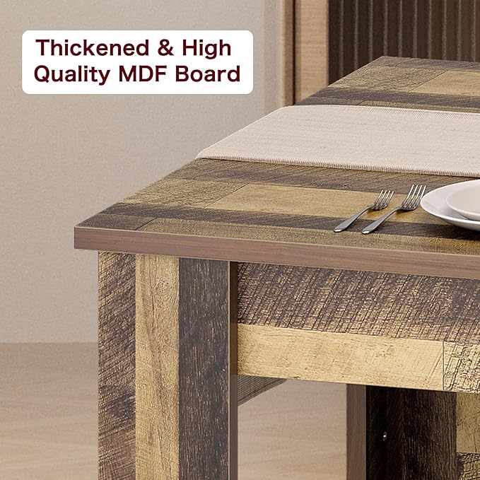 Garvee Wood Farmhouse Dining Table for 4-6, Heavy Duty Large Kitchen Table, 63 Inches Long Rectangular Dining Room Tables with Strong Legs, Thickness Tabletop, for Big Family, Dinette, Rustic Brown