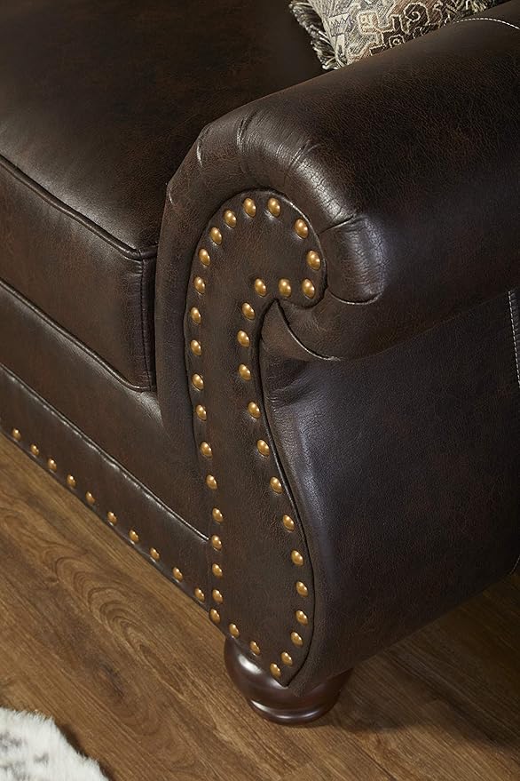 Leinster Faux Leather Loveseat with Antique Bronze Nailheads
