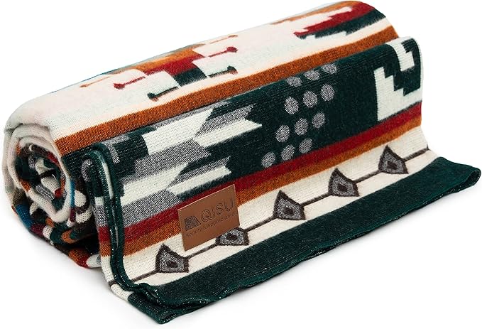 QISU Wool Blanket Throw | Large, Beautiful, Warm, Variegated, Handmade in Ecuador by Local Artisans | 94″ x 78″ | Ultra-Soft, Hypoallergenic, Breathable | Non-Itchy or Scratchy Fabric (Collard Trogon)