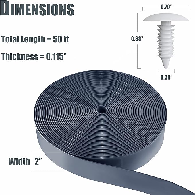 Vinyl Straps for Patio Chair Repair Kit 2'' Wide 50 Ft Long Replacement Straps + 50 Free Rivets for Outdoor Lawn Furniture Chaise Lounge Repair (Grey)