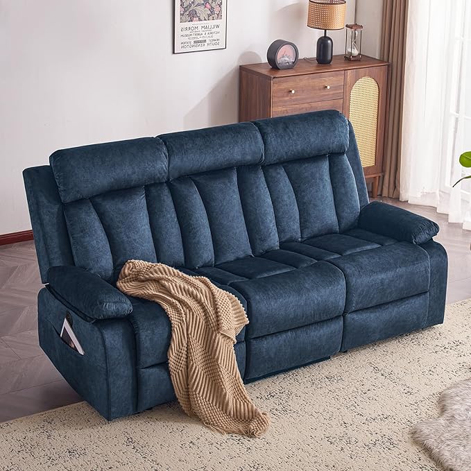 Power Recliner Sofa with Heat&Massage, Electric Reclining Couch with Multi-Function Console/USB Ports/Type C, Wall Hugger 3 Seater-Sofa Recliner, Reclining Sofa Couch for Living Room