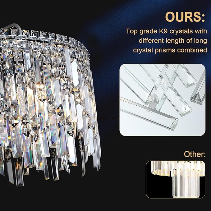 Large Crystal Chandelier 30'' Chrome Modern Chandelier for Dining Room 10 Light Drum Chandelier Luxury K9 Raindrop Crystal Ceiling Pendant Fixtures for Living Room Bedroom Staircase Foyer