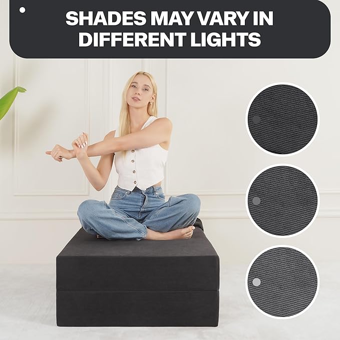 Fvkind Folding Sofa Bed, 4 in 1 Convertible Fold Out Single Chair Bed with Pillow, Memory Foam Futon Chair, Foldable Futon Couch, Foldable Sofa Mattress for Living Room, Bedroom, Guest Room, Dark Grey