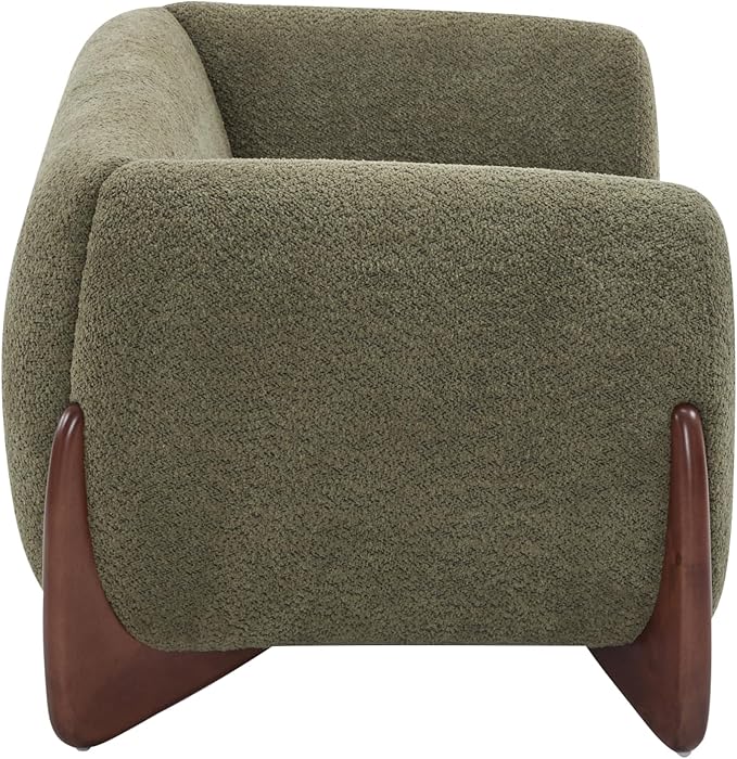 Christopher Knight Home Alma 63" Boucle Loveseat with Wood Legs, 2 Seater Sofa Couches for Living Room, Upholstered Couch Chair, Soft Seating Lounge Sofa Chair, Cozy Loveseat with Armrest, Olive Green