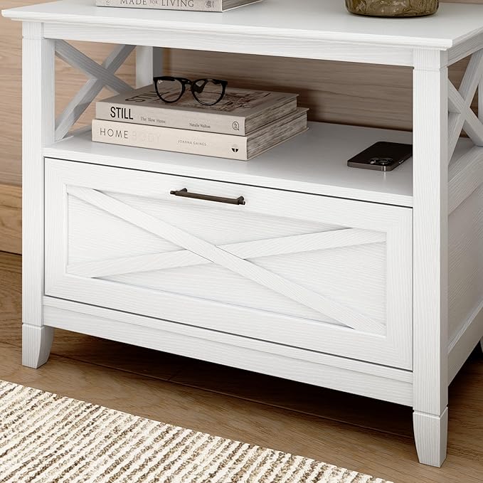 Bush Home 32-inch Nightstand with Drawer, Bedroom Furniture, Key West Collection, Pure White Oak