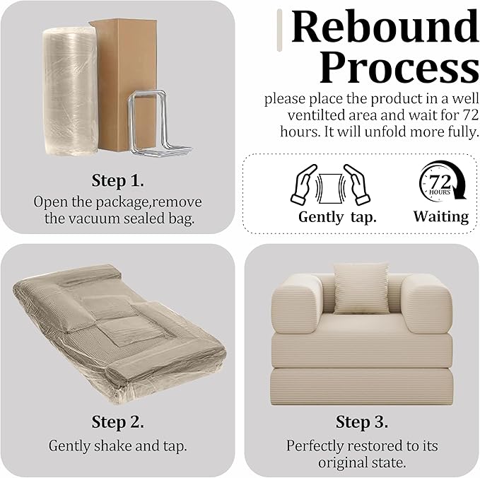 BSHOMGI Folding Sofa Bed, 2 in 1 Convertible Sofas to Lounger Comfy Single Bean Bag Chair Floor Portable Foldable Sleeper Lazy Futon Couch Chair for Bedroom, Living Room (Beige, 35.43" Single Sofa)