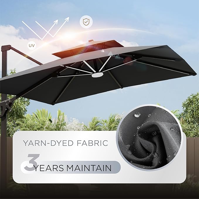 Deconk 10' X 13' Patio Umbrella with LED Lights Outdoor Cantilever Large Rectangle Offset Umbrellas Heavy Duty Aluminum Double Top with 360-degree Rotation for Pool Garden Deck, Grey