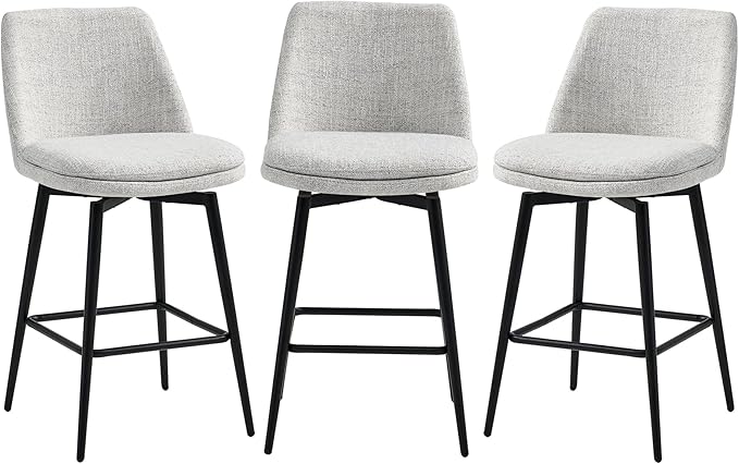 CHITA Swivel Bar Stools, 27.2" Counter Height Bar Stools Set of 3, FSC Certified Upholstered Modern Counter Stools, Metal Legs, Fabric, Light Grey (Multi-Colored)
