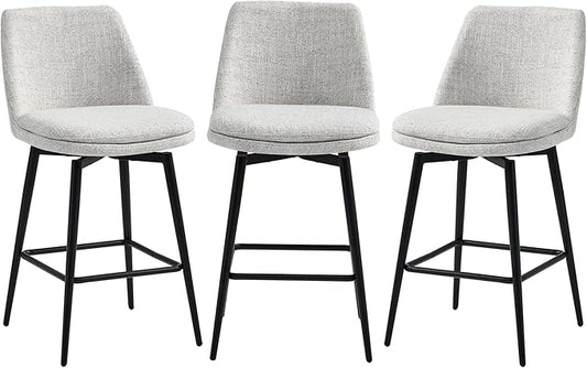 CHITA Swivel Bar Stools, 27.2" Counter Height Bar Stools Set of 3, FSC Certified Upholstered Modern Counter Stools, Metal Legs, Fabric, Light Grey (Multi-Colored)