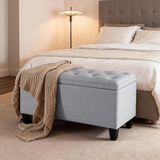 DUMOS Storage Ottoman Bench, Foot Rest with Legs, 16 x 40 x 18 Inches, End of Bed Bench, Storage Chest for Living Room,Bedroom, Entryway, Light Gray