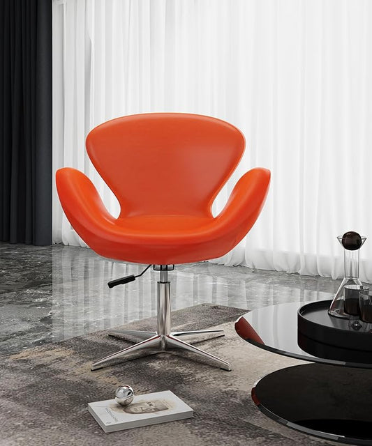 Manhattan Comfort Raspberry Adjustable Swivel Accent Chair with 360° Turn, Polished Chrome Base, Modern Retro Design, Versatile Seat Ideal for Any Room, Set of 1, Tangerine