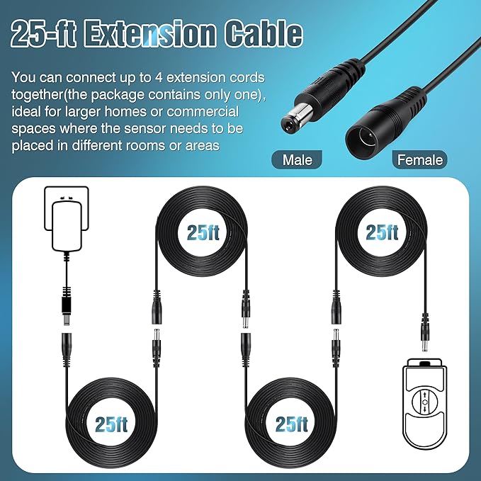 Feekoon 1 Pack Extension Cable Compatible with Moen 920-003, 25ft Weatherproof Power Extension Cable Compatible with Moen 900-001 900-002 900-006 Flo Smart Water Monitor and Automatic Shutoff Sensor