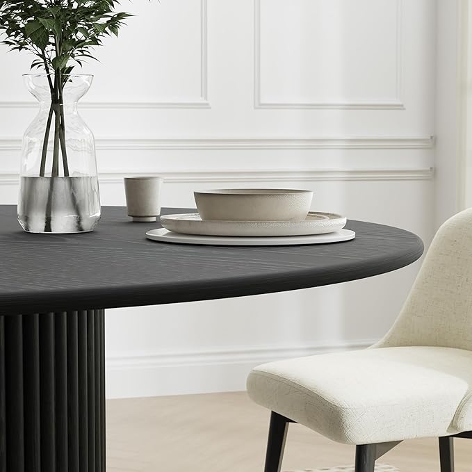 Casaphoria 46" Round Dining Table, Modern Wood Kitchen Table with Wide Column Pedestal Base for Living Room & Dining Room, Easy Assembly Farmhouse Furniture for 4-6, Black