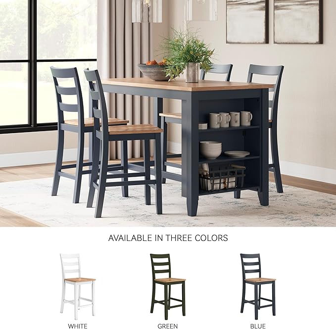 Signature Design by Ashley Gesthaven Casual 24.25" Counter Height Bar Stool with Saber Leg and Slat Back, Set of 2, Light Brown & Blue