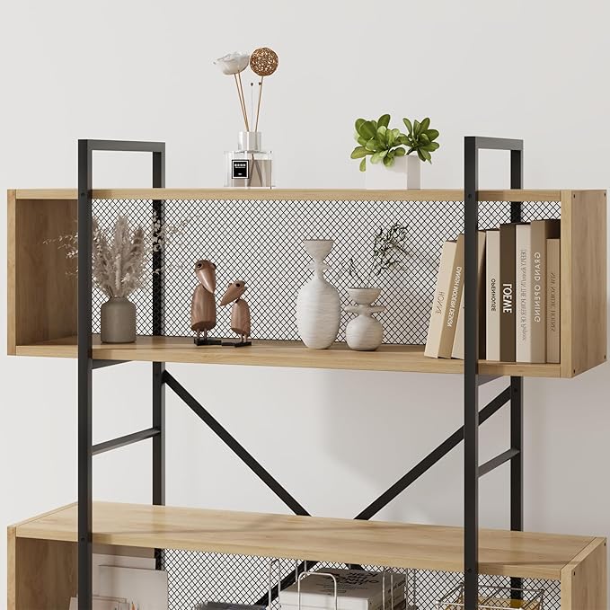 GAOMON 6 Tier Bookshelf with Storage, 71.3 Inch Tall Industrial Book Shelf with Open Display Bookshelves, 6 Shelf Bookcase with Metal Frame for Living Room, Bedroom and Home Office-Burlywood